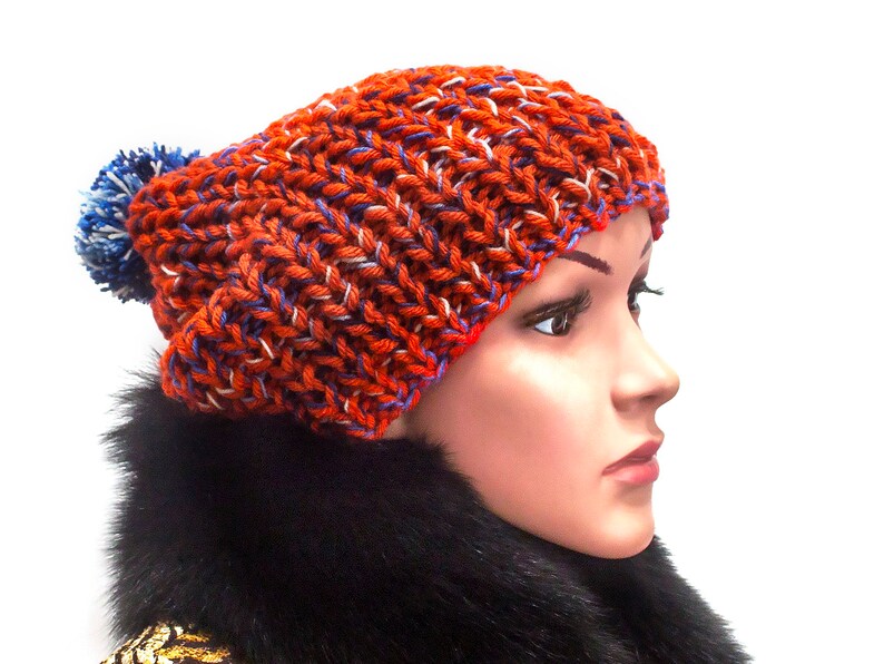 Pom pom hat- Ear flap Hat Gift Knit Hat #F146 Colorful Beanie Hat Women Hat Slouchy Knit hat Hat Knit Accessories
