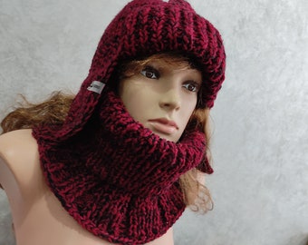 Hat with ears and snood,super gift set