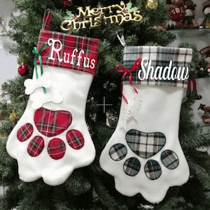 Personalized Pet Stockings Custom Christmas Stockings Dog Stocking Cat Stocking Pawprint Stocking Christmas Home Decor Plaid Christmas