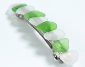 Genuine Surf Tumbled Frosted Green and White Sea Glass French Barrette Hair Clip 4 quot or 100 mm Length - Quantity of 1
