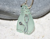 Custom Handmade Genuine Sea Glass Necklace with a Silver Stethoscope Charm - Choose Your Color Sea Glass Frosted, Green, Brown, or Aqua