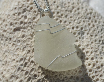 Golden Yellow Wire Wrapped Sea Glass Pendant and Necklace