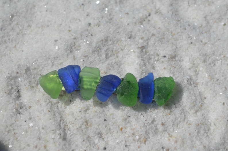 Genuine Cobalt Blue and Kelly Green Sea Glass French Barrette Etsy