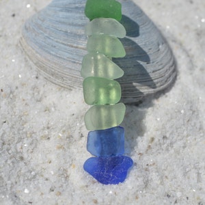 Genuine Shades of Blue and Sea Foam Sea Glass French Barrette Hair Clips