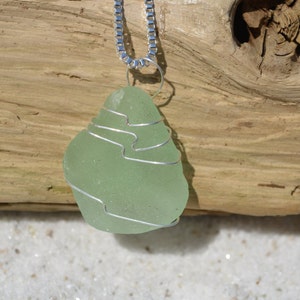 Genuine Aqua Sea Glass Wire Wrapped Necklace