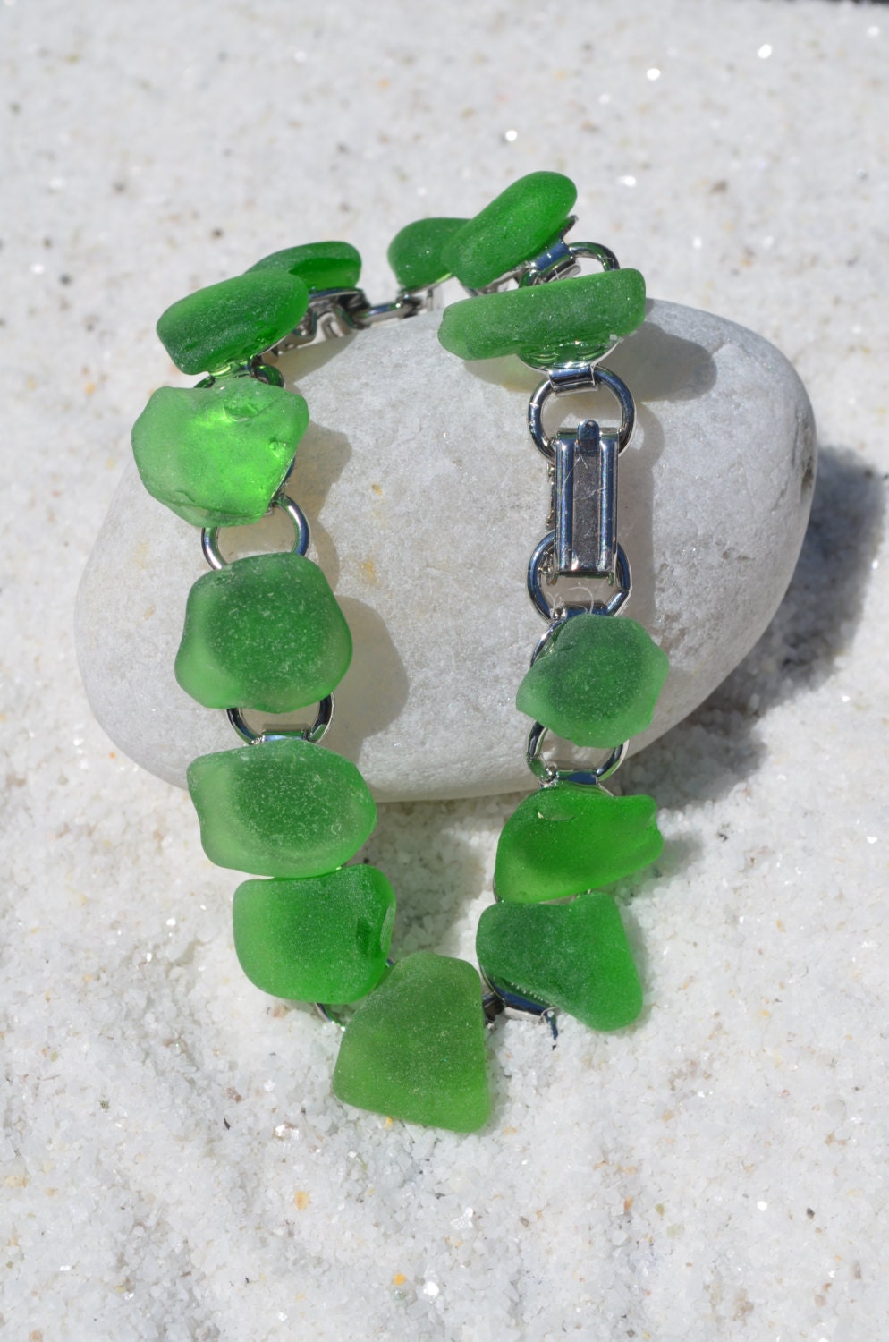 Pretty Green Sea Glass Bracelet - Etsy