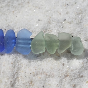 Genuine Rainbow of Blues and Aqua Sea Glass French Barrette Hair Clip