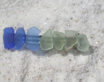 Genuine Rainbow of Blues and Aqua Sea Glass French Barrette Hair Clip