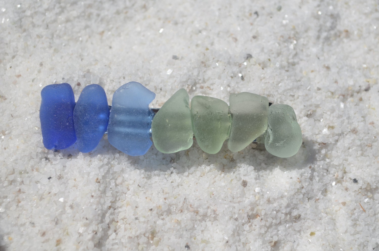 Genuine Rainbow of Blues and Aqua Sea Glass French Barrette Etsy