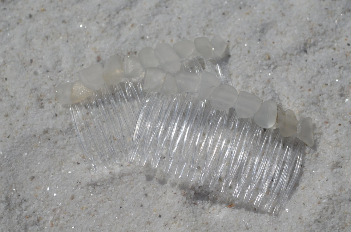 Genuine Frosted White Sea Glass Hair Comb set of 2 Etsy