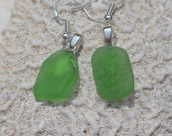 Kelly Green Sea Glass Sterling Silver Earrings