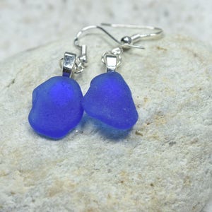 Custom Pair of Genuine Surf Tumbled Dangling Cobalt Blue Sea Glass Earrings - (1 Set)