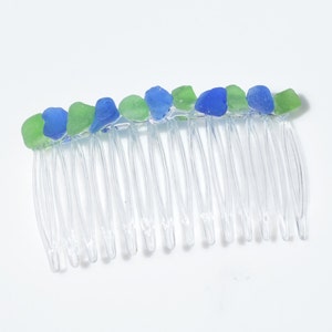 Genuine Cobalt Blue and Kelly Green Sea Glass Hair Comb