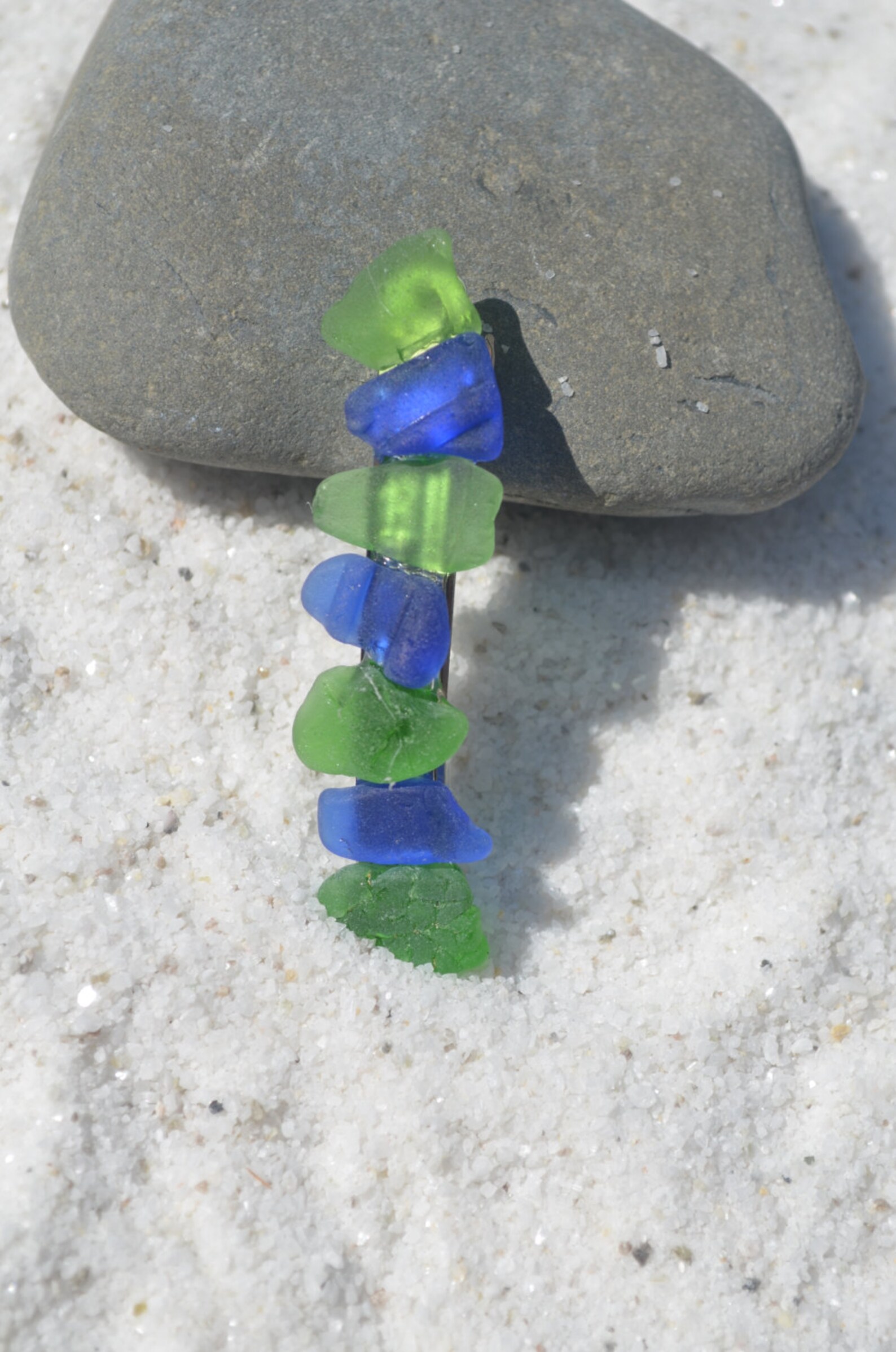 Genuine Cobalt Blue and Kelly Green Sea Glass French Barrette Etsy