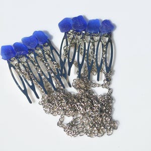 Cobalt Blue Sea Glass Decorative Hair Combs with Chain