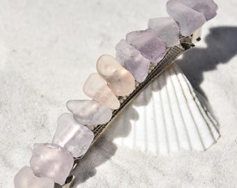 Genuine Surf Tumbled Light Purple Sea Glass French Barrette Hair Clip 4" or 100 mm Length - Quantity of 1 - Made to Order