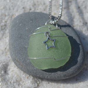 Custom Handmade Genuine Sea Glass Necklace with a Tiny Silver Star Charm - Choose Your Color Sea Glass Frosted, Green, Brown, or Aqua