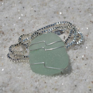 Genuine Sea Glass Aqua Pendant and Necklace