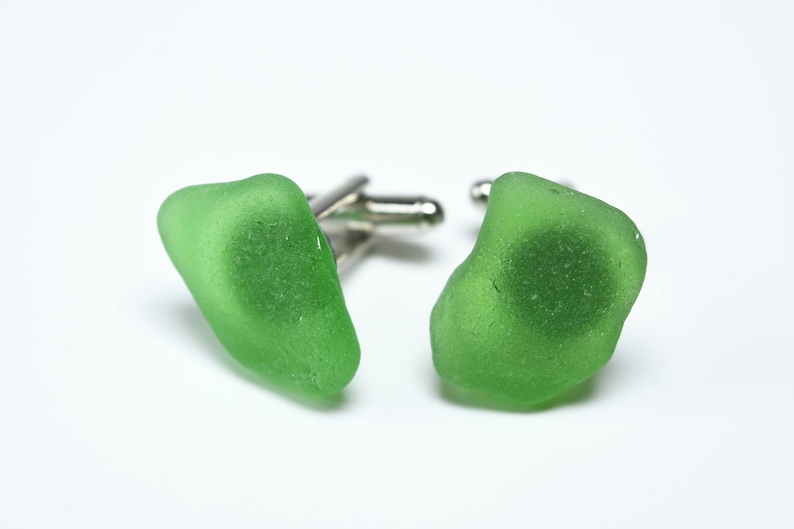 Made to Order Custom Surf Tumbled Green Sea Glass Cufflinks 1 Set