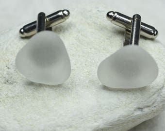 Custom Genuine Surf Tumbled Frosted Sea Glass Cufflinks - Made to Order - 1 Set