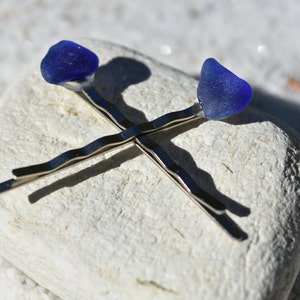Genuine Surf Tumbled Blue Sea Glass Hair Pins (Set of 2)