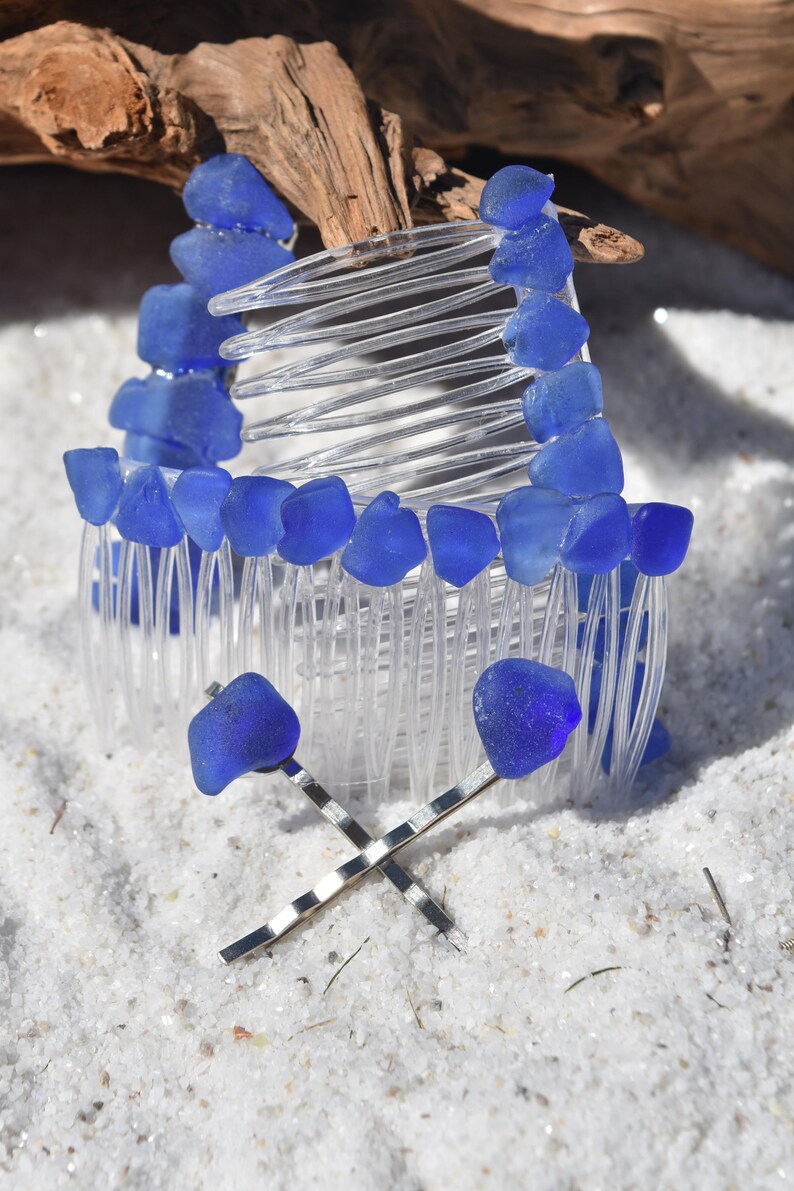 Genuine Surf Tumbled Blue Sea Glass Hair Clip Set Includes 2 Etsy