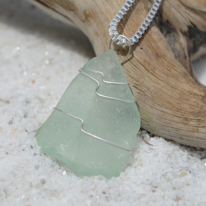 Sea Foam Sea Glass Pendant and Sterling Silver Necklace