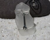 Custom Surf Tumbled Sea Glass Ornament with a Silver Wrench Charm for a Mechanic - Choose Your Color Sea Glass Frosted, Green, Brown.