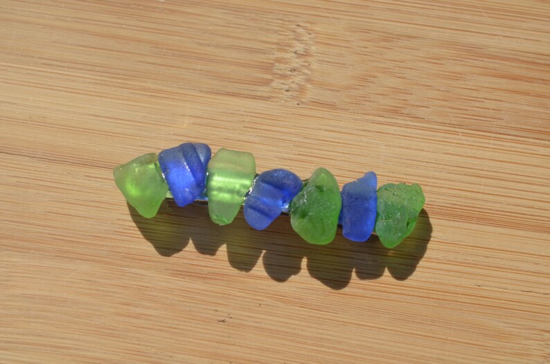 Genuine Cobalt Blue and Kelly Green Sea Glass French Barrette Etsy