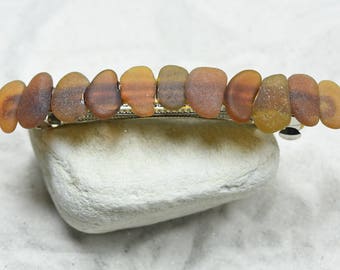 Genuine Surf Tumbled Brown Sea Glass French Barrette Hair Clip 4" or 100 mm Length - Quantity of 1