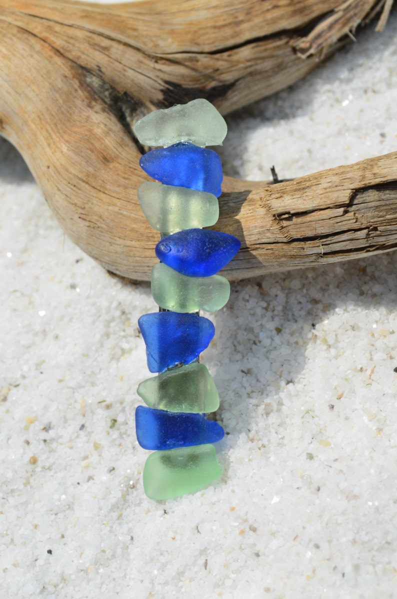 Genuine Cobalt Blue Sea Glass and Aqua French Barrette Etsy