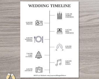 Printable Temple Wedding Timeline Download, Bridal suite, wedding invitation, LDS, Latter-day Saint