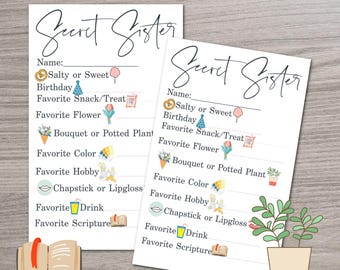 Printable Secret Sister Survey, Christian, Girls Camp Questionnaire, Digital Download, LDS, Church Camp, YW, Young Women, Youth Activity