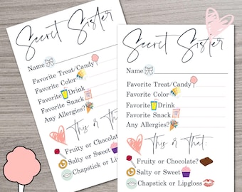 Printable Secret Sister This or That Form, Extracurricular, School, Church, Girls Camp, Young Women, Youth, Digital Download High Res