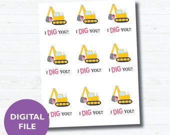 Cartes imprimables pour la Saint-Valentin d&#39;excavatrice, I Dig You, 9 la page