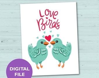 Valentines Card Printable, Love Birds, Valentines Day Greeting Card ...