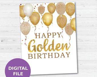 PRINTABLE Golden Birthday Card, Blank Inside