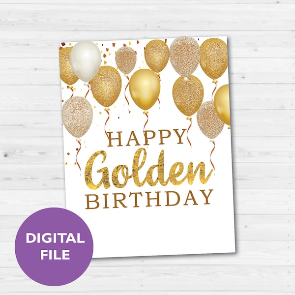 PRINTABLE Golden Birthday Card, Blank Inside