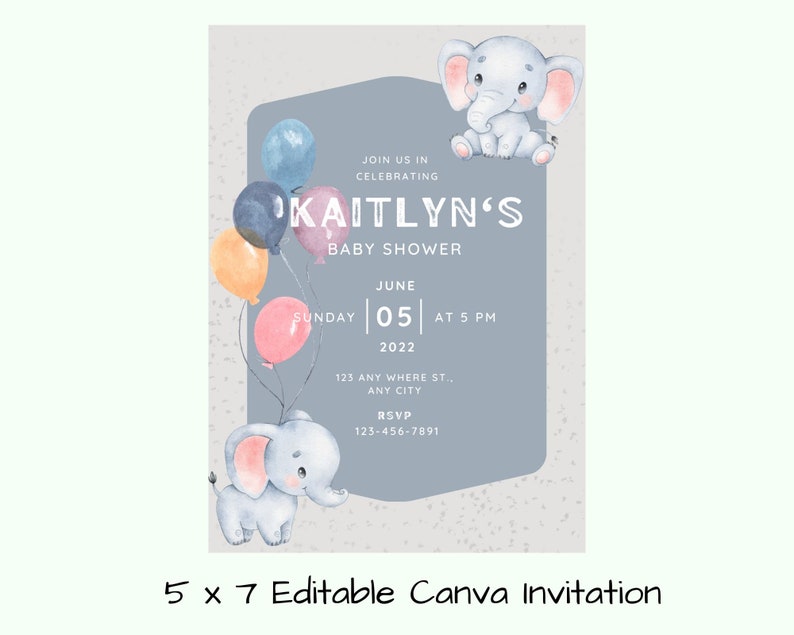 Purple Elephant Baby Shower Invitation, Gender Neutral Baby Shower
