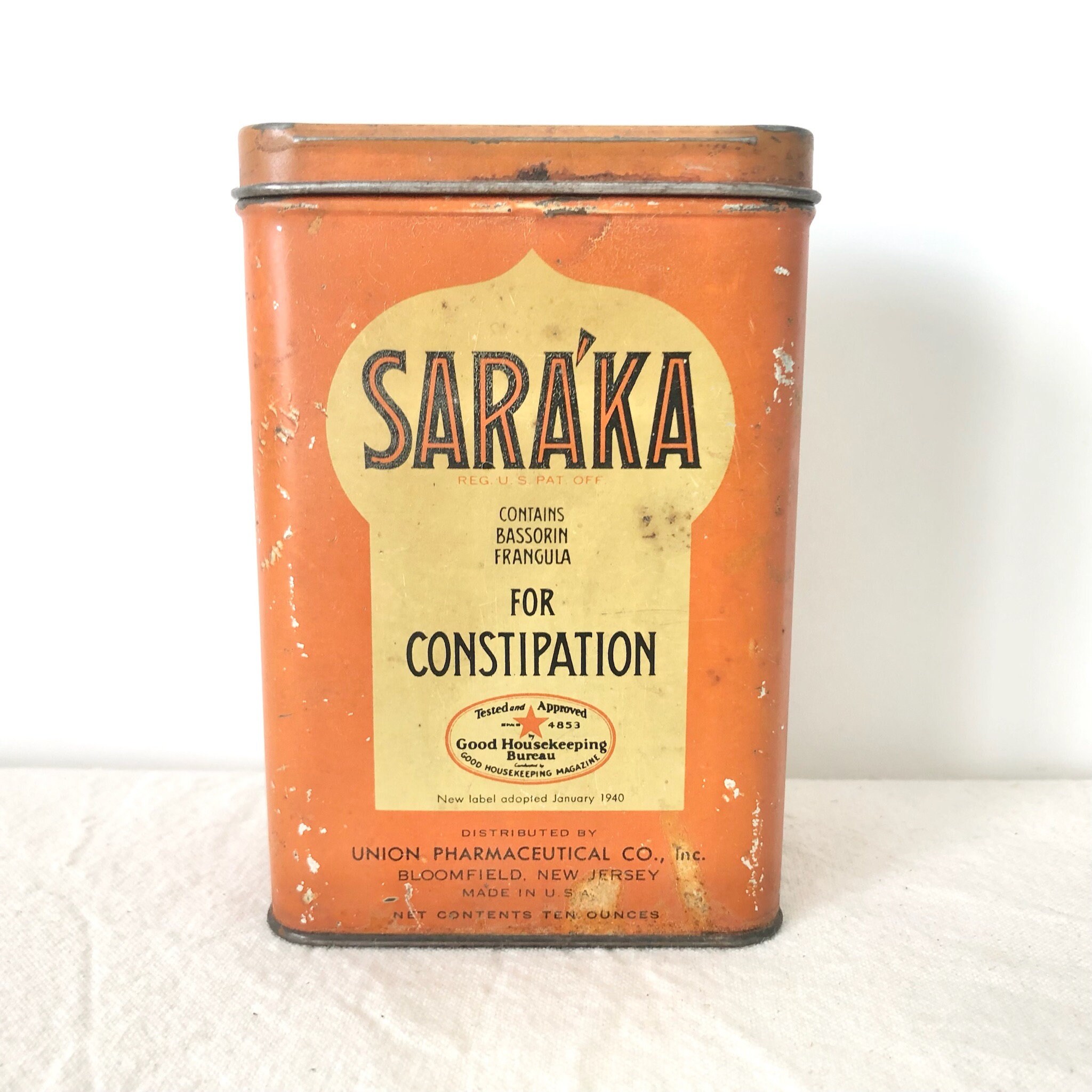 Vintage Saraka For Habitual Constipation Laxative 10 OZ. Tin  