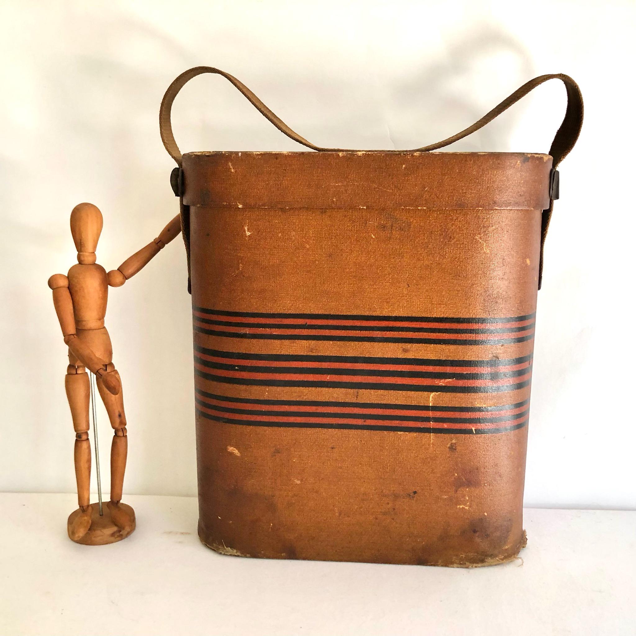Vintage Camp Cooler - Vulcanized Fiberboard Oval Shaped Travel Cooler - Vintage Wine Cooler