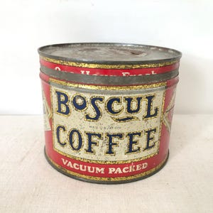 Vintage Boscul Coffee Can Tin With Lid - Advertising Tin - Kitchen Decor Tin - Repurpose Tin - Coffee Collectible