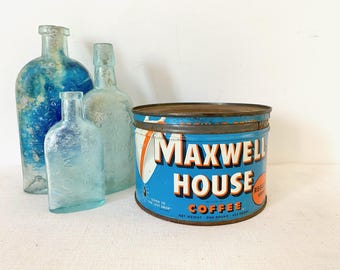 Vintage Maxwell House Coffee Can Tin with Original Lid //LN2