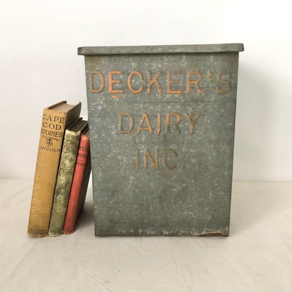 Milk Box - Vintage Decker's Dairy Inc. Small Size Metal Galvanized Dairy Cooler - Farmhouse Decor - Porch Decor
