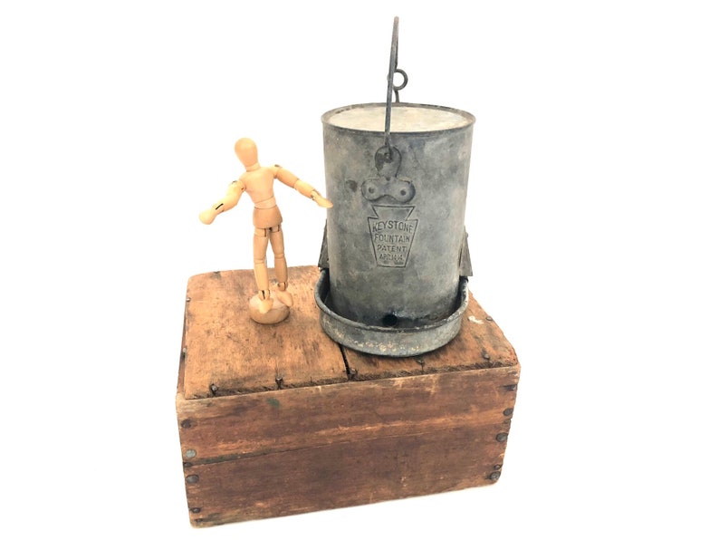 Chicken Waterer Vintage Keystone Fountain Galvanized Metal Chicken