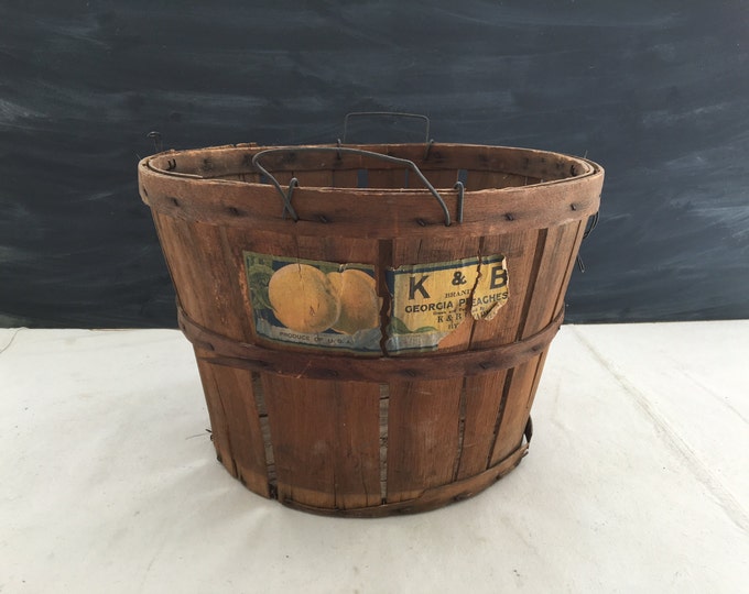 Vintage Peach Split Wood Bushel Basket Original Etsy