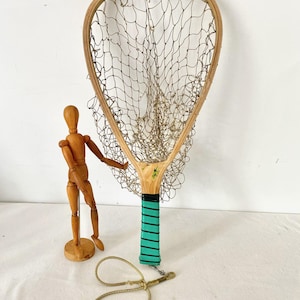 antique fly fishing nets XL 18"x14" Vintage Fly Fishing Net Wood