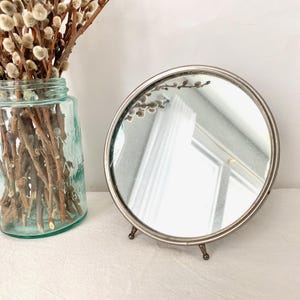 Vintage Round Shaving Mirror - Table Top Chrome Plated Surround Glass Mirror - Make-Up Display Mirror