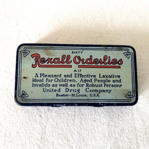 Vintage Rexall Orderlies Laxative Tin - Bathroom Decor - Display Tin - Medical Display - Apothecary Collectible //LN1