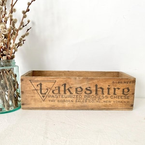 Vintage Lakeshire Pasteurized Process Cheese Wooden Box - Display Advertising Wood American Cheese Box //LN6
